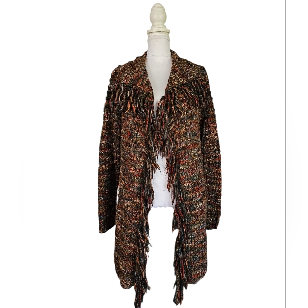 Peruvian Connection 61% Alpaca Multi-Color Fringe Open Cardigan Sweater